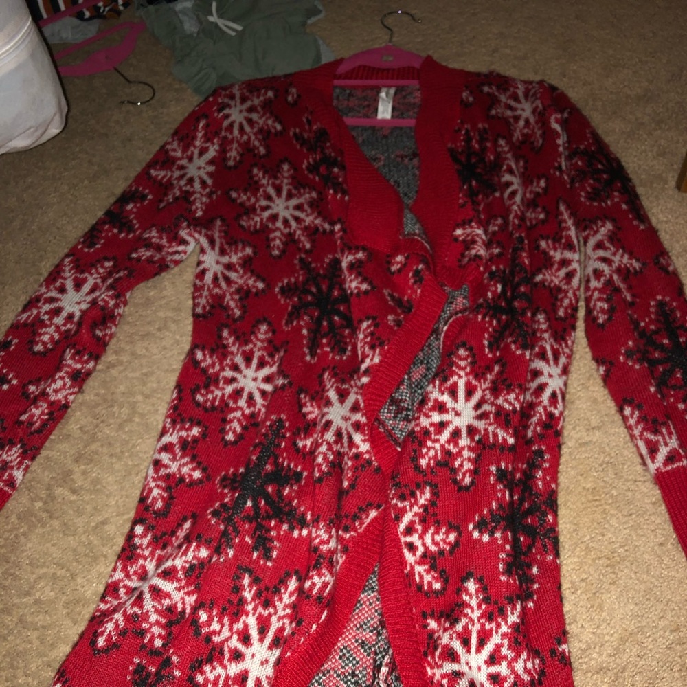 RED MULTICOLORED CARIDGAN